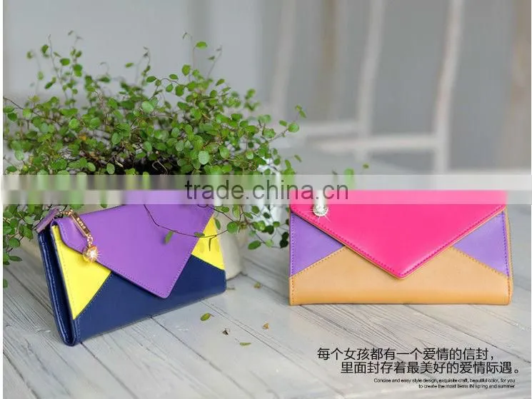 2013 colorful fashion design woman purse leather wallet envelope bag