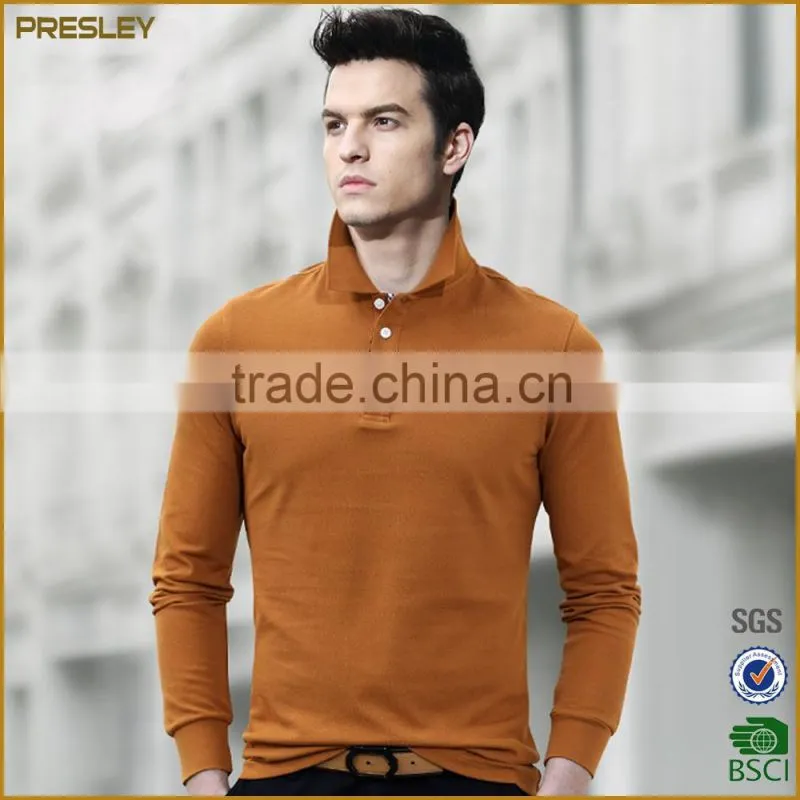 orange pure color cotton longsleeve men's Polo t shirts