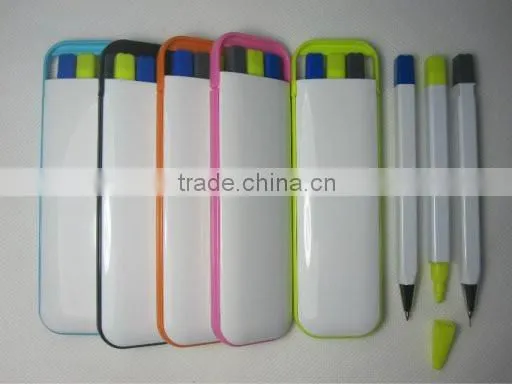 popular school&gift pen set, 3 in 1 pen, highlighter pen
