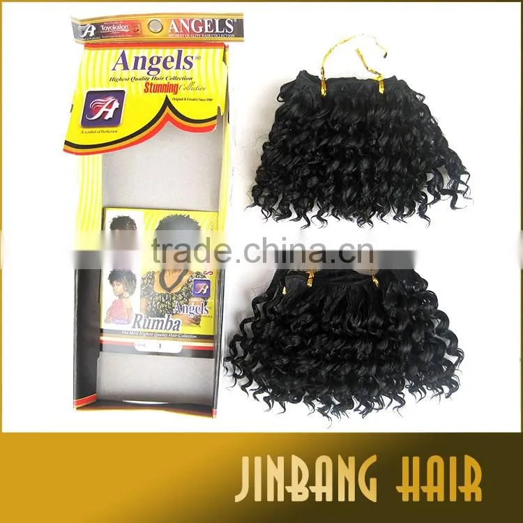 Attractive private label Angels rumba hair 4inch for black people synthetic afro kinky hair weft