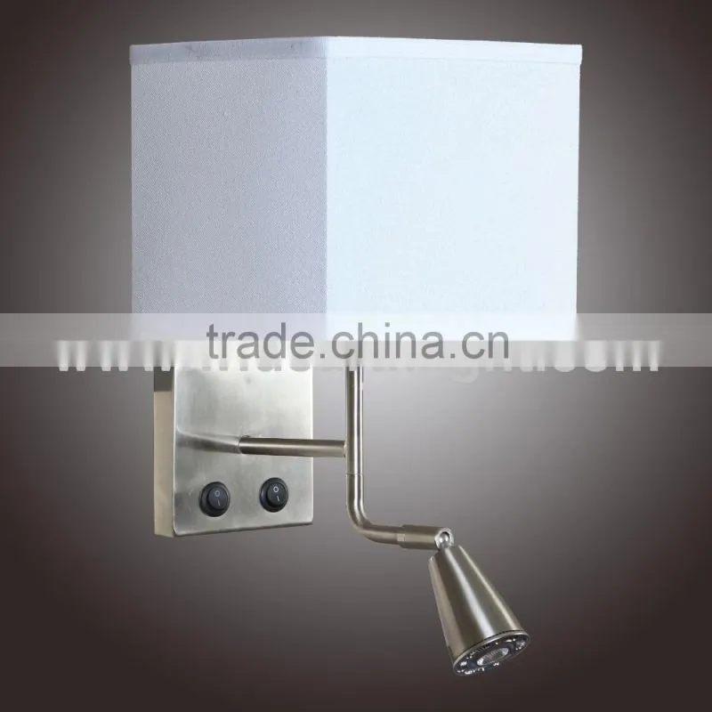 UL CUL Listed Nickle Dual Switches And Outlet With Flexible Gooseneck LED Lamp Hotel Bedroom Reading Fabric Wall Light W20266