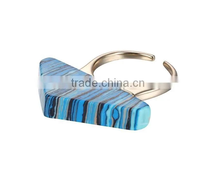 2016 Three- dimensional triangle blue turquoise mosaic copper ring for gift 2016 wholesale
