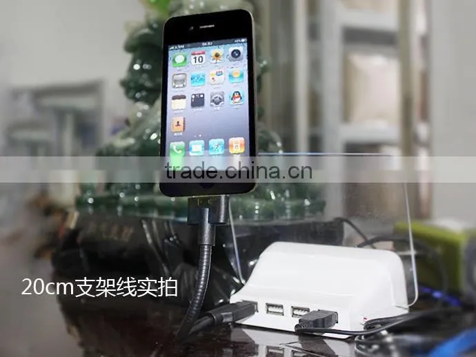 25/45/60cm Flexible Metal Micro USB Data Sync Charger Stand Holder Cable for Android phone Samsung iphone
