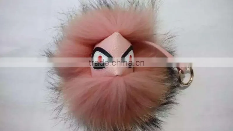 Hot fashion raccoon fur accessories monster fur keychain leather keychain fur pompoms