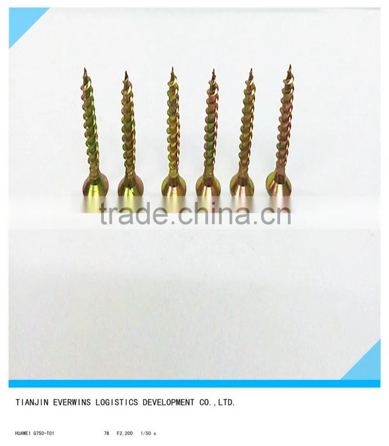 Brass plated screws Pozidriv head Fine thread Drywall screws