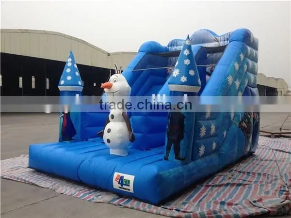 Blue color frozen inflatable slide / snow world inflatable bouncer slide