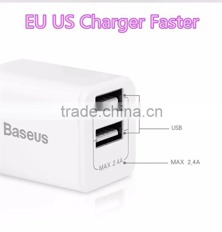 Original BASEUS 2.4A Moblie phone Charger Universal Quick Charging Adapter dual USB Output Travel Charger with US /EU plug