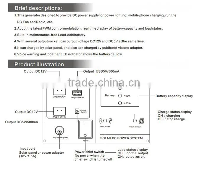 Solar powered system/portable solar DC power generator/home use with LED lamp/Phone charge