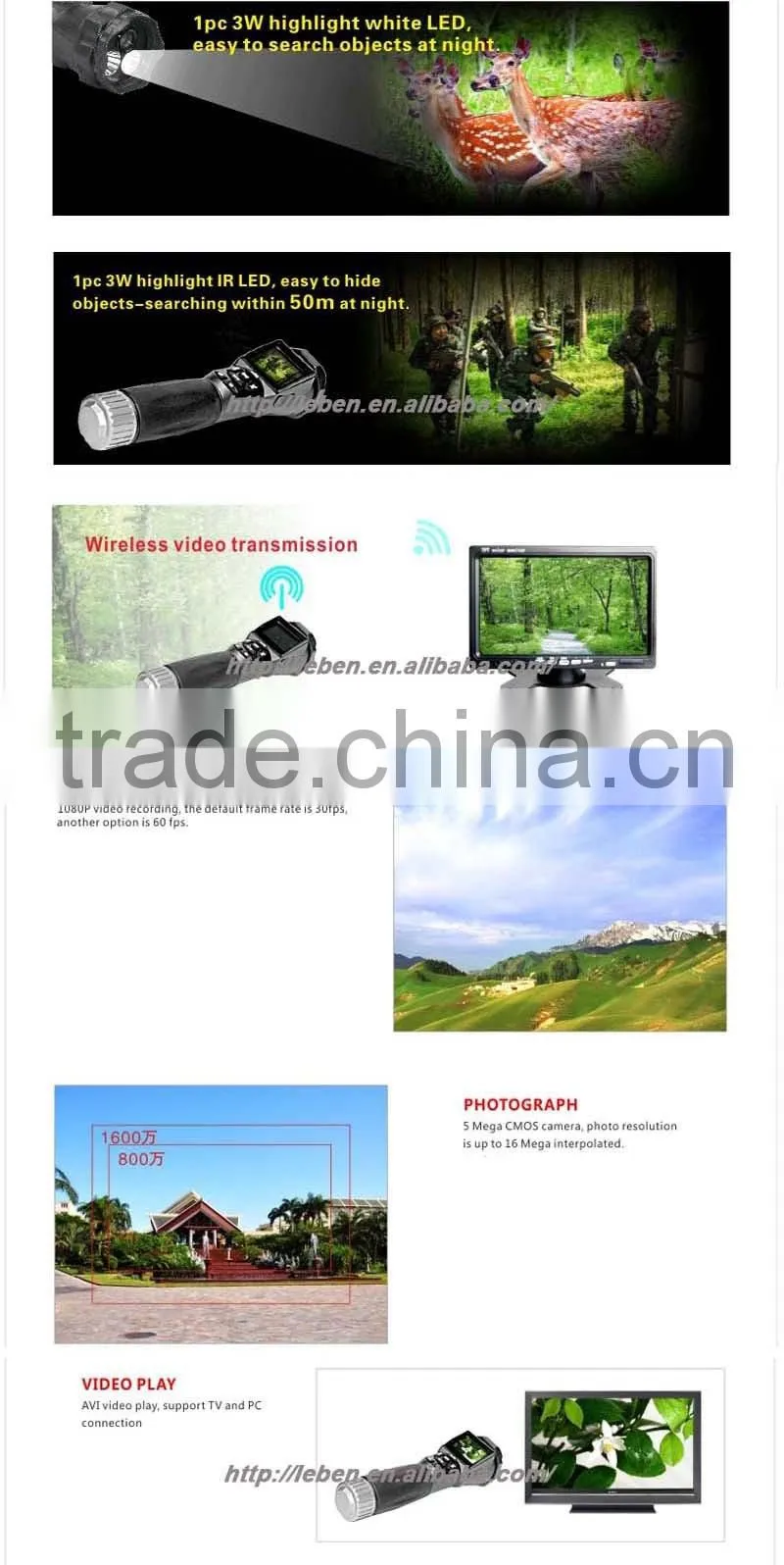Police Equipment 1080P LED Flashlight Torch Camera Video Recorder / Flashlight DVR / Flashlight Camcorder with LCD Screen