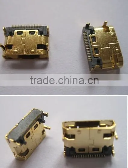 Wholesale price Gold Mini 19pin HDMI Female Connector 180 degree 4F