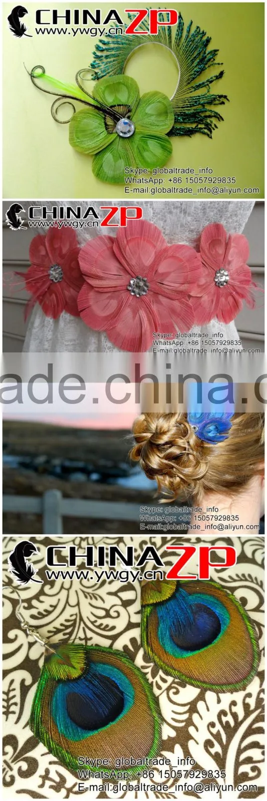 CHINAZP Wholeasale Top Selling Special Colors Dyed Turquoise Trimmed Short Peacock Feathers for Girls