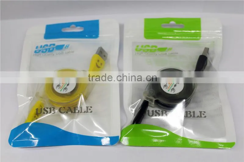 Glowing laughing face stretchable flat micro usb cable, USB to micro usb 5 pin for all smart phone
