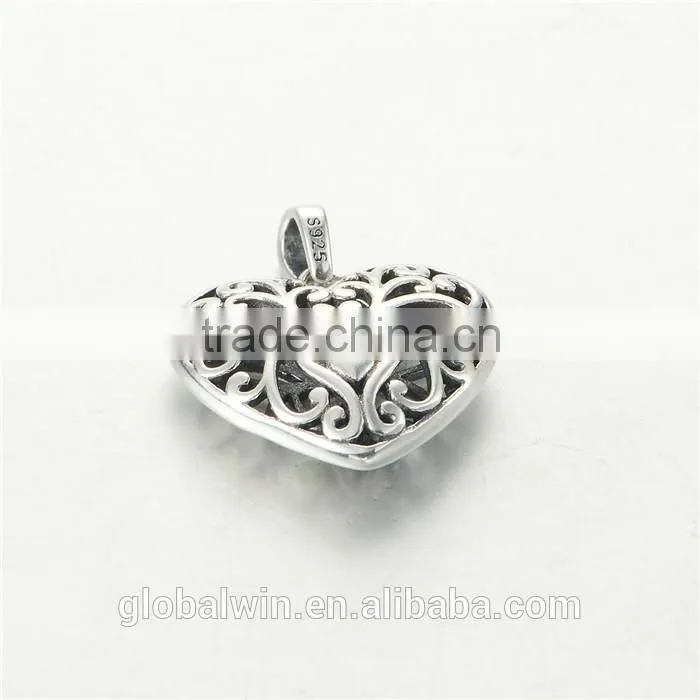 Beautiful Flower Sterling Silver Color CZ Open Heart Pendant For Gift