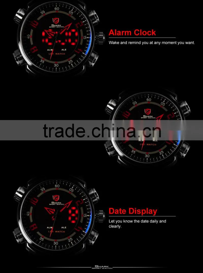 SHARK Sport Men Multiple Function Japan Movement Large Dial LED Display Digital Wrist Watches