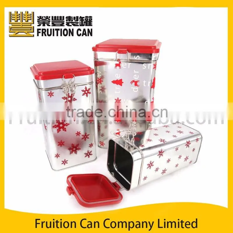 Tall Square Tin Box with Air-Tight Plastic Lid