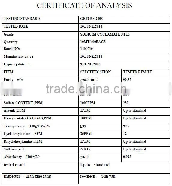 Sweeteners sodium cyclamate food grade CP 95