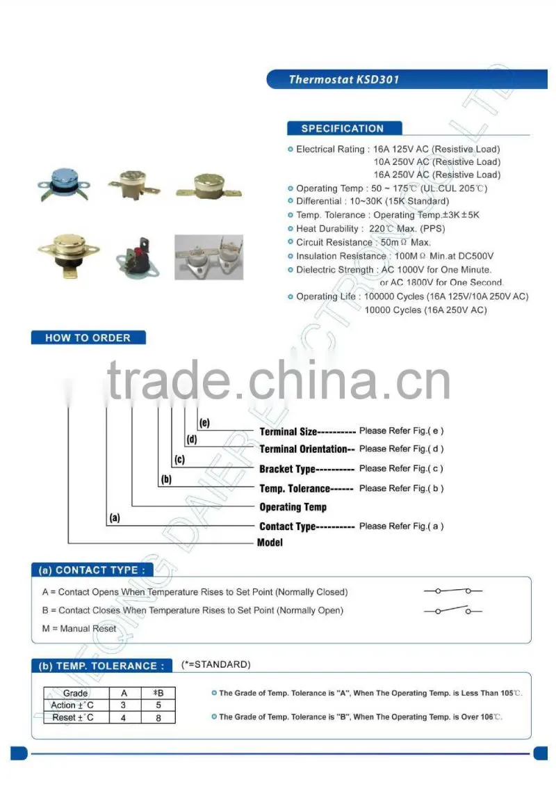 DAIER Thermostat Switch Ceramicall Material Temperature Thermostat