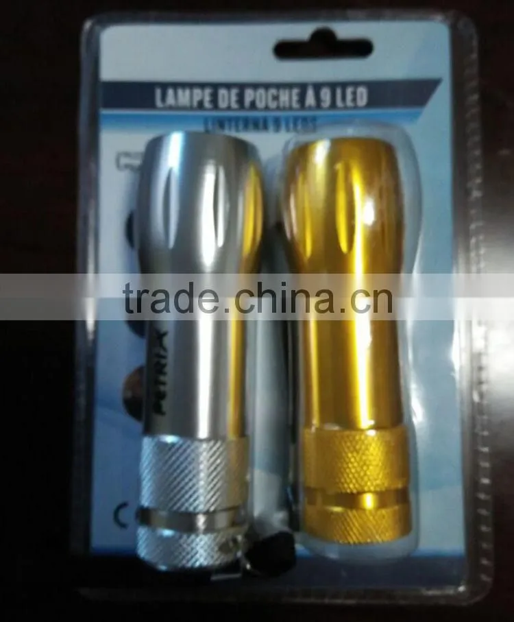 3AAA Battery 9 LED torch flashlight Double blister card package flashlight