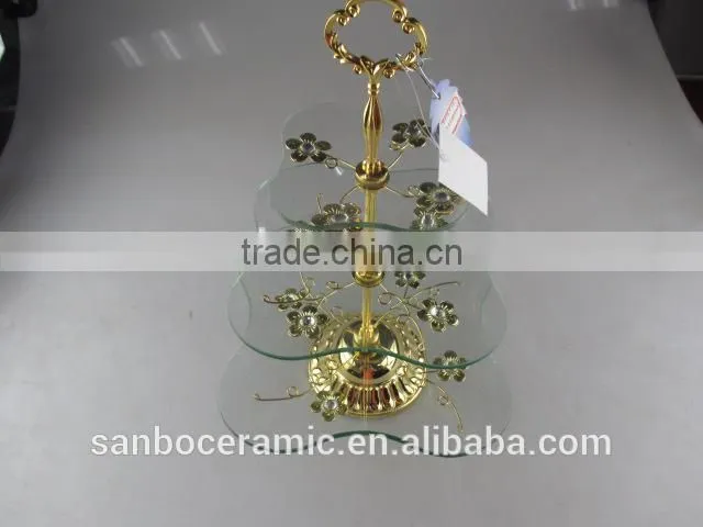Glass Cake Stand, Gloden glass Cake Stand for Food, Fruit, Cake Use
