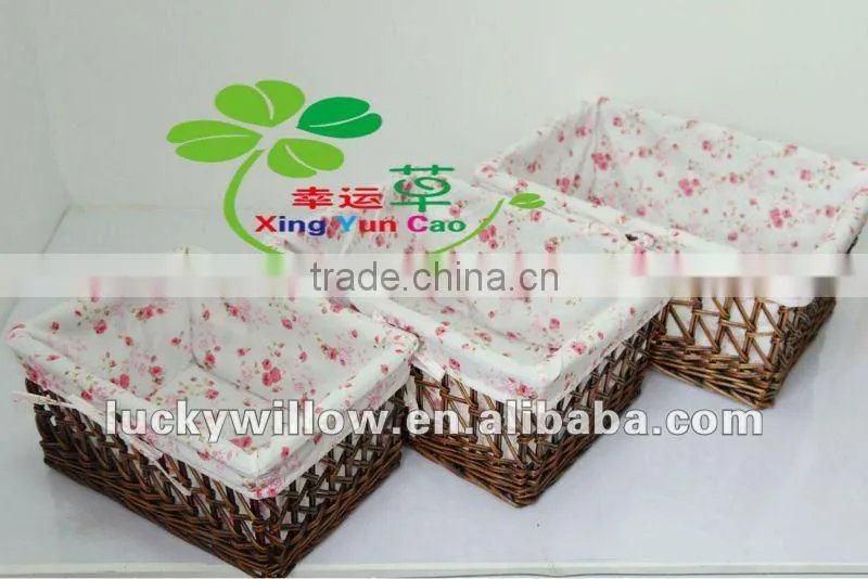 3 /s rectangle willow storge basket with liners wholesale