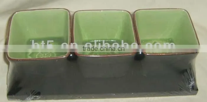 Set of 3 colorized custom ceramic snack bowls set,snack tray