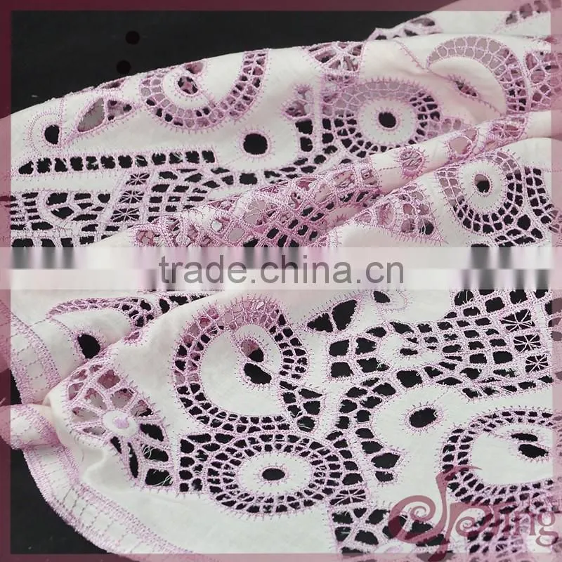 Pink irregular hollow out cotton lace fabric, elegant cotton embroidered fabric