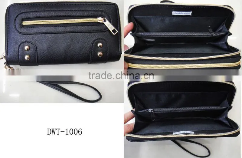 Fashion hot high quality pu leather rivets zipper wallet