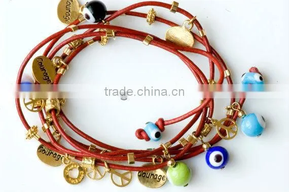 leather wrap bracelet with tubes, double wrap braided leather bracelet, gold and silver tubes leather wrap bracelet