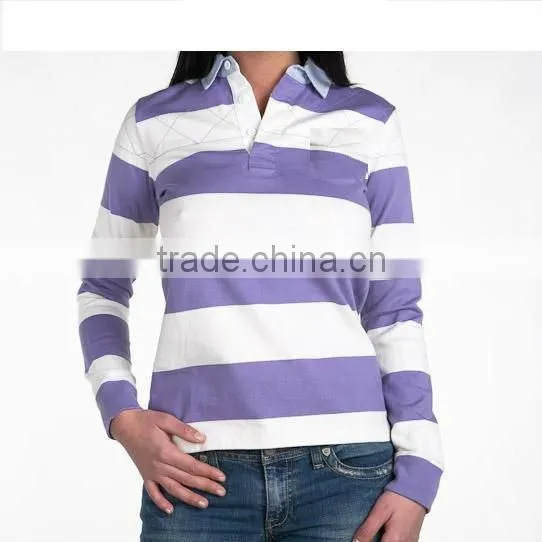 WOMEN'S LONG SLEEVE STRIPED RUGBY POLO