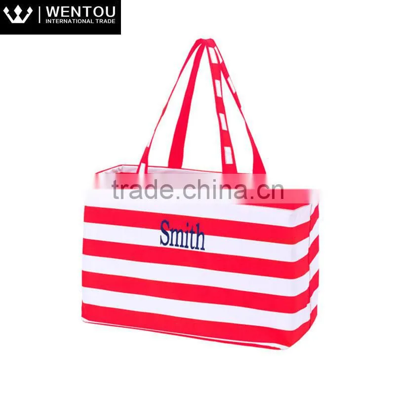 Fashion Women Plain Striped Large Utility Tote Bag