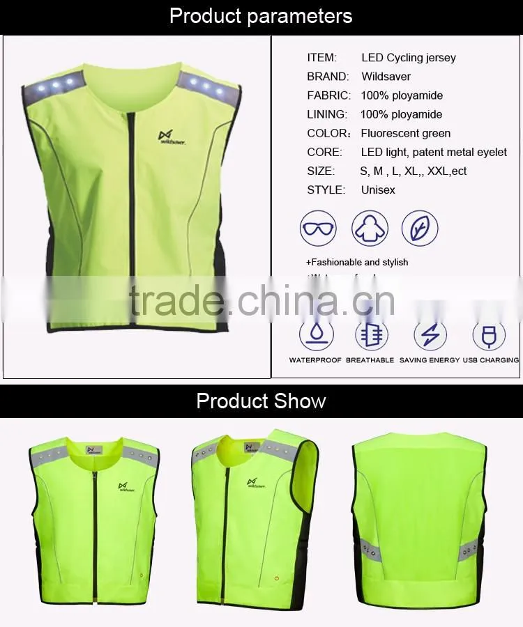 Outdoor hi vis LED reflective men bicycle clothing