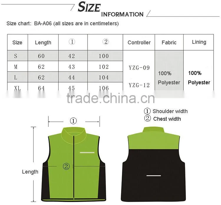 USB rechargeable battery heated reflective vest for running or cycling