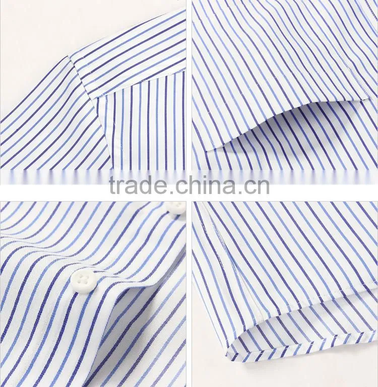 100% cotton classic fit stripe long sleeve mens shirt pocket style for oem