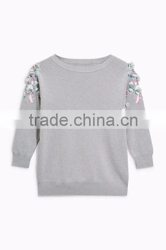 2017 Custom Girls' Knit With Beads Design Sweater Top