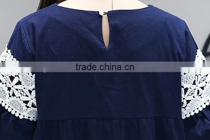 women linen dress lace short flare sleeve for women ladies apparel
