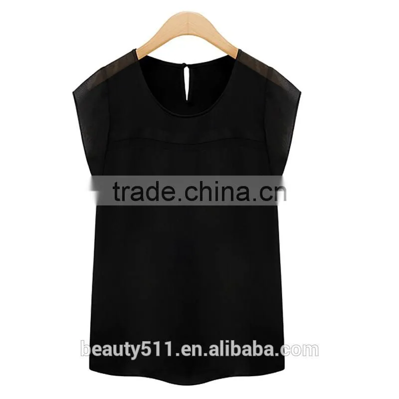 Show thin hollow short sleeved chiffon shirt sexy perspective stitching chiffon blouse SD97