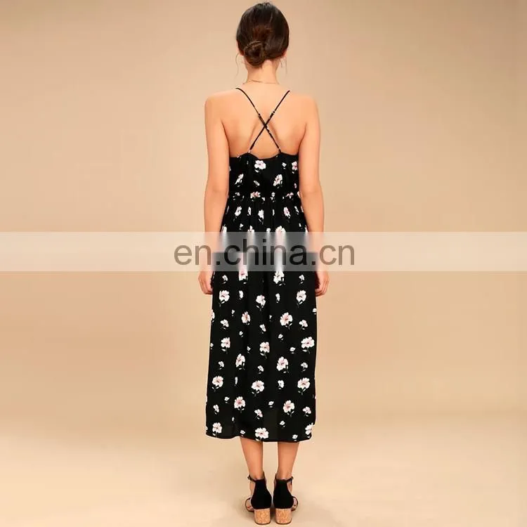 Latest split woman summer dress side slit floral print casual dress