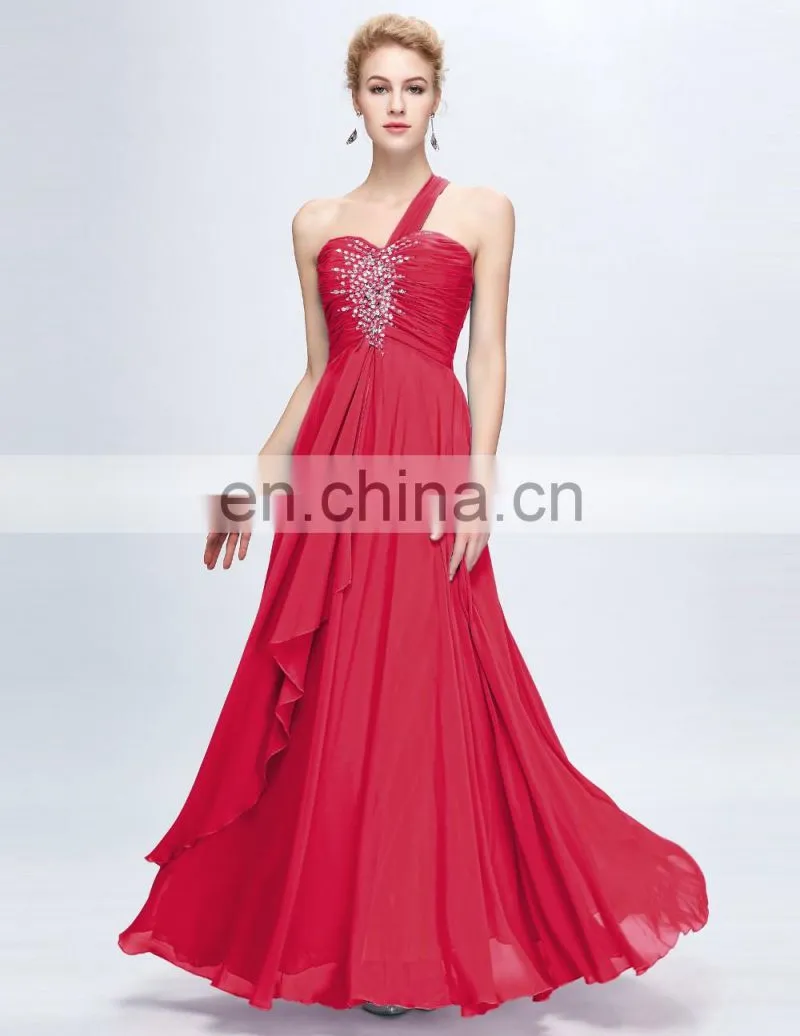 Grace Karin Hot Sale Chiffon Long Chiffon Beaded One Shoulder Evening Dress CL3120-4
