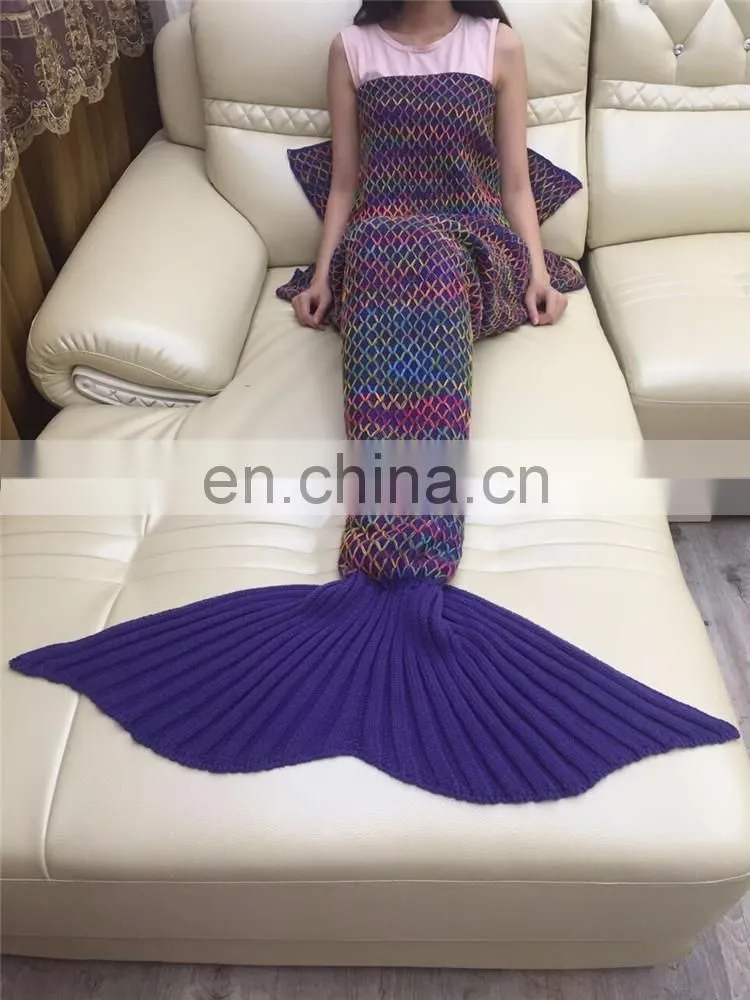 Manufacture Fashion Cute Christmas gift knit throw soft blanket mermaid tail blanket for Adult Kids