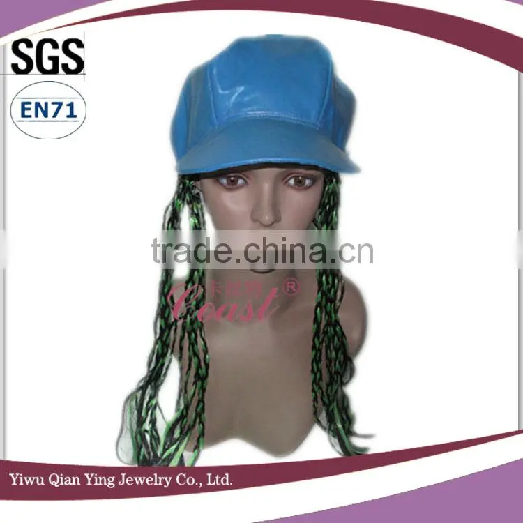 fashion funny yellow hats with long hair wig attached