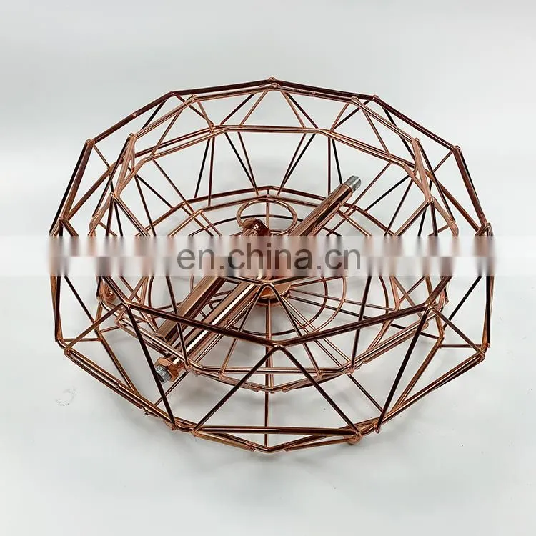 Detachable 2 tier storage basket decorative metal wood wire bamboo hanging fruit basket stand