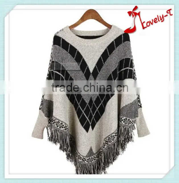 color combination hot sale knit lady cashmere crochet poncho sweater