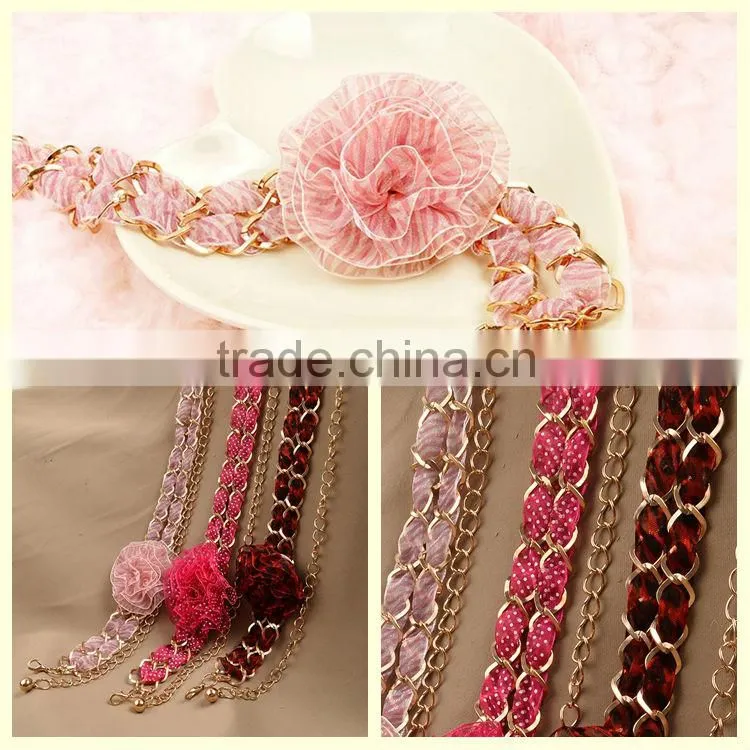 China jewelry manufacturer sexy pink lace flower belly waist chain