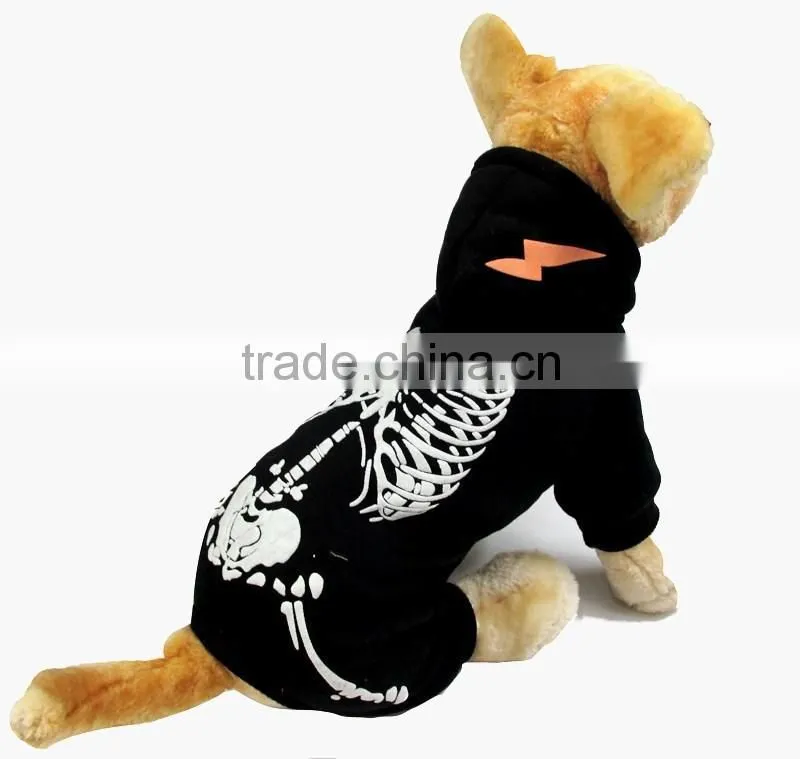 Wholesale Luminous shock dragon Spring Autumn Fleece skeleton Pattern Black Dog Clothing Pet Clothes