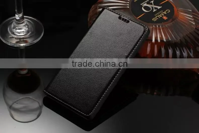 DLS Litchi Grain Genuine Leather Flip Case for Sony Z5 Plus Wallet Cover Case with Card Slot MT-5195
