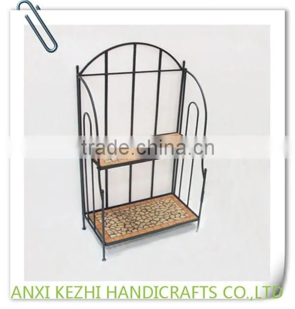 LC-88097 Antique Metal Ceramic Mosaic 2 Tiers Folding Shelf