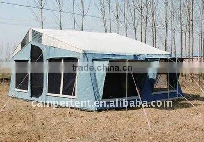 Rear folding soft floor trailer tent