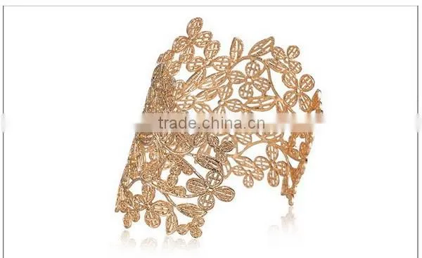 Gold Hollow Flower Women Wide Cuff Bracelet