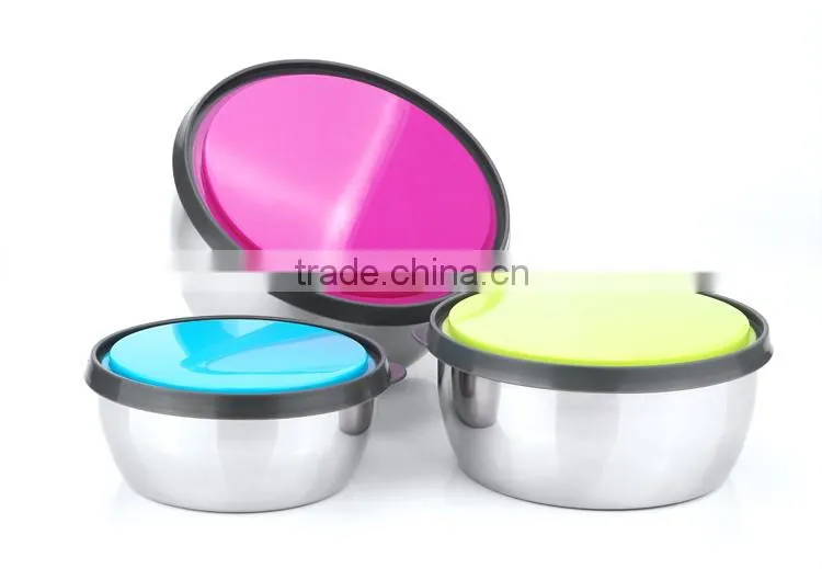stainless steel metal rice mixing bowl with silicone lid