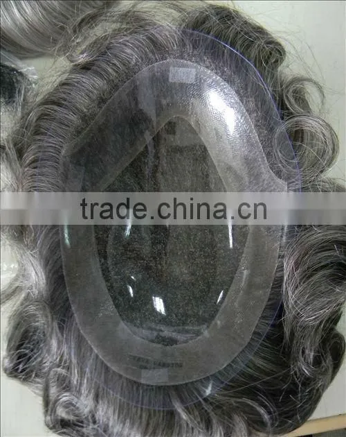 Nice grey hair toupee for men with lace front and poly around